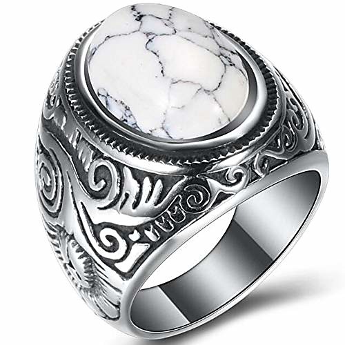 

retro vintage stainless steel turquoise onyx ring (white, 13)