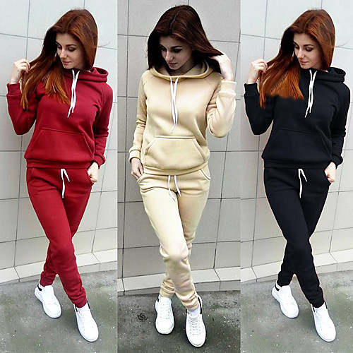 

Women's Sweatsuit 2 Piece Set Drawstring Loose Fit Minimalist Hoodie Solid Color Sport Athleisure Clothing Suit Long Sleeve Warm Soft Oversized Comfortable Everyday Use Causal Exercising General Use