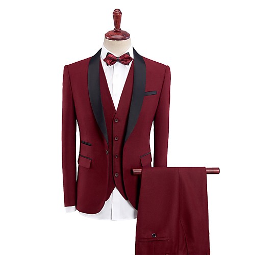 

Black / Blue / Wine Solid Colored Regular Fit Rayon Men's Suit - Shawl Lapel