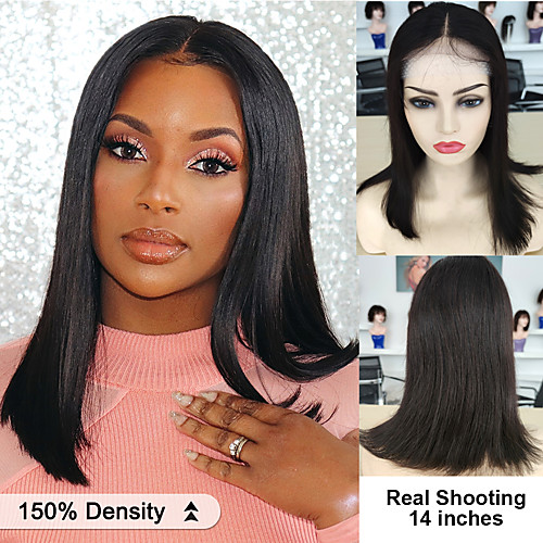 

Human Hair 4x4 Closure Wig style Brazilian Hair Natural Straight Wig 150% Density Women's Short Medium Length Human Hair Lace Wig Dolago