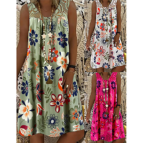 

Women's Shift Dress Knee Length Dress - Sleeveless Floral Lace Print Summer Plus Size Mumu Vacation Beach 2020 White Black Army Green Fuchsia Navy Blue M L XL XXL XXXL XXXXL XXXXXL