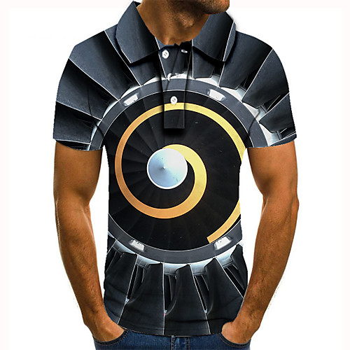 

Men's Polo 3D Print Graphic Optical Illusion Print Short Sleeve Daily Tops Basic Black