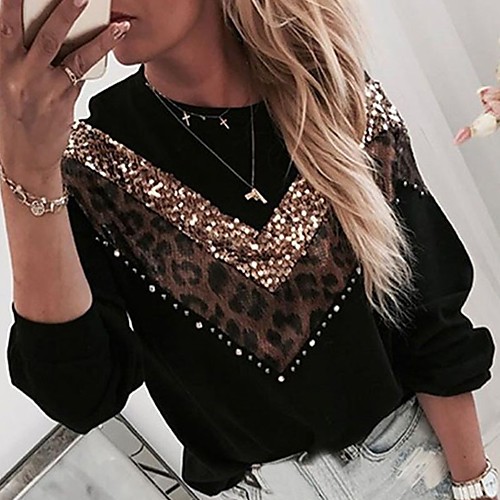

Women's Pullover Sweatshirt Leopard Cheetah Print Daily Other Prints Casual Hoodies Sweatshirts Black