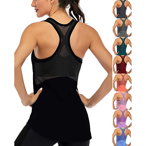 

Women's Yoga Top Racerback Patchwork Dark Grey Black Blue Purple Navy Blue Mesh Cotton Fitness Gym Workout Running Tank Top T Shirt Sport Activewear Lightweight 4 Way Stretch Breathable Quick Dry