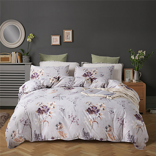 

Purple Floral Print Botanical 3 Pieces Bedding Set Duvet Cover Set Modern Comforter Cover Ultra Soft Hypoallergenic Microfiber and Easy Care(Include 1 Duvet Cover and 1 or2 Pillowcases)