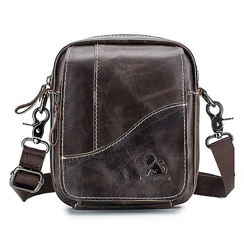 

Men's Bags Nappa Leather Shoulder Messenger Bag Crossbody Bag Zipper Daily Office & Career Light Coffee