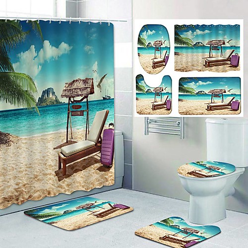 

Fresh Seaside Pattern PrintingBathroom Shower Curtain Leisure Toilet Four-Piece Design