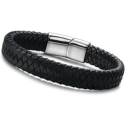 

braided leather bracelets for men bangle bracelets fashion magnetic clasp 8 inch black