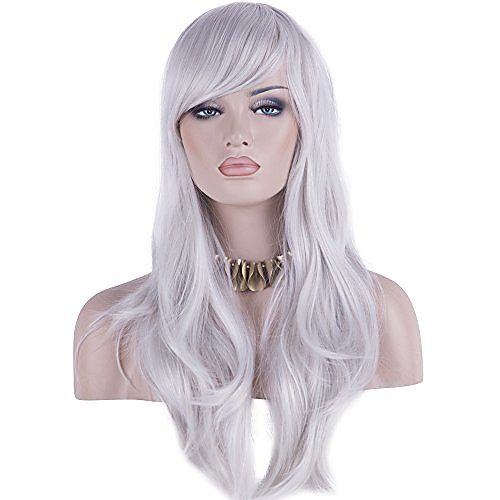 

28 wig long heat resistant big wavy hair women cosplay wig (silver white newpackage)