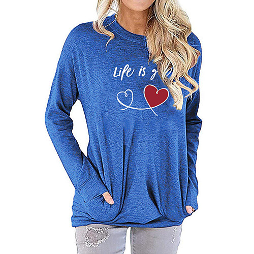 

Women's Plus Size Pullover Sweatshirt Graphic Heart Text Monograms Other Prints Basic Cute Hoodies Sweatshirts Cotton Loose Black Blue Purple / Letter