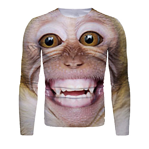 

Men's T shirt 3D Print Graphic Animal Long Sleeve Daily Tops Basic Light Brown