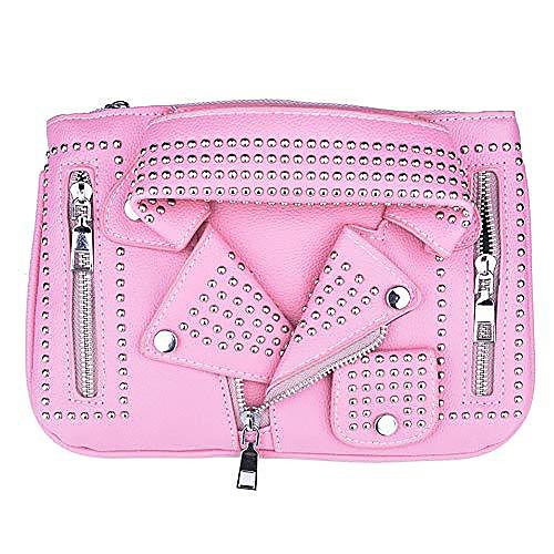 

women's motorcycle jacket shouldbag pu leather handbag rivet crossbody satchel bag