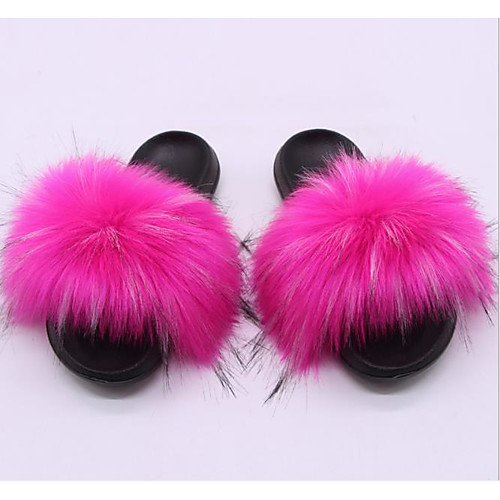 

Women's Slippers & Flip-Flops Fuzzy Slippers Outdoor Slippers Flat Heel Open Toe Casual Daily Home Walking Shoes Faux Fur White Black Purple