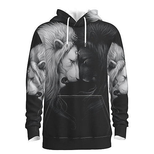 

Men's Pullover Hoodie Sweatshirt Graphic Animal Daily 3D Print Basic Hoodies Sweatshirts Black