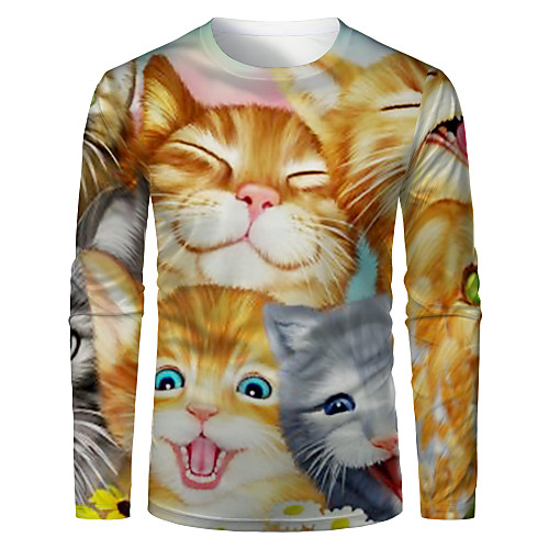 

Men's T shirt 3D Print Graphic Animal Long Sleeve Daily Tops Basic Yellow