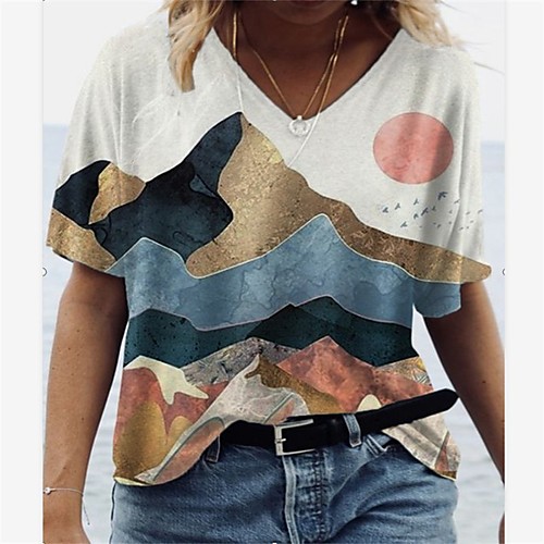 

Women's Blouse Shirt Graphic Prints Print V Neck Tops Basic Basic Top White