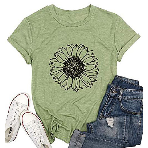 

sunflower shirts women funny floral graphic tee casual summer short sleeve t shirt tops light green