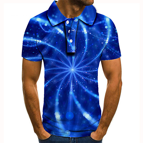 

Men's Polo 3D Print Graphic Optical Illusion Print Short Sleeve Daily Tops Basic Blue