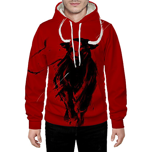 

Men's Pullover Hoodie Sweatshirt Graphic 3D Animal Daily 3D Print Basic Hoodies Sweatshirts Red