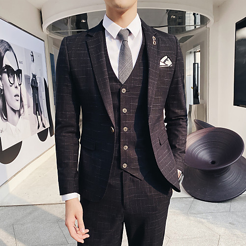 

Tuxedos Standard Fit Notch Single Breasted One-button Polyester Stripes