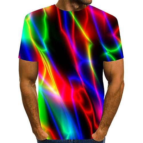 

Men's T shirt Shirt 3D Print Rainbow Graphic Plus Size Round Neck Daily Going out Print Short Sleeve Tops Streetwear Blue Black Purple