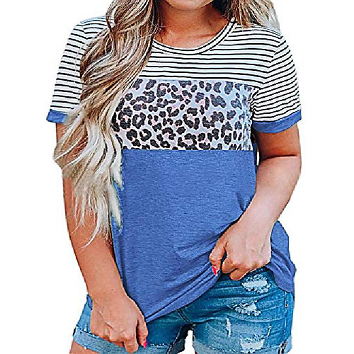 

womens tops plus size short sleeve leopard striped casual loose shirts blouses pink 26w