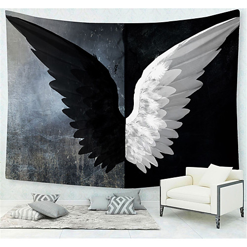 

Wall Tapestry Art Decor Blanket Curtain Picnic Tablecloth Hanging Home Bedroom Living Room Dorm Decoration Polyester Black Wings And White Wings Each Half