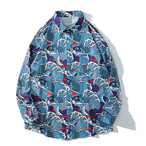 

Men's Shirt 3D Print Animal Print Long Sleeve Daily Tops Exaggerated Royal Blue