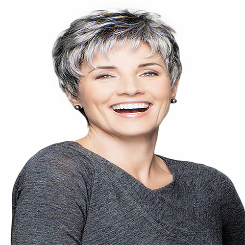 

Synthetic Wig Curly kinky Straight With Bangs Wig Short Silver grey Synthetic Hair 6 inch Women's Classic Easy to Carry Cool Silver