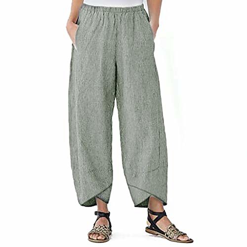 

pants for women, linen yoga bloomers elastic waist loose pants trousers (s, green)