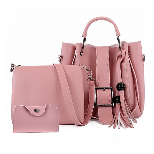 

Women's Bags PU Leather Leather Bag Set 3 Pcs Purse Set Buttons Tassel Daily Outdoor Bag Sets 2021 Handbags White Black Red Blushing Pink