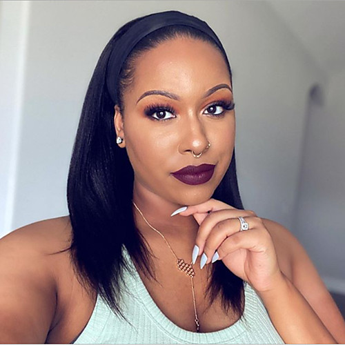 

Synthetic Wig Straight Natural Straight With Headband Middle Part Wig Long Medium Length Natural Black Synthetic Hair Women's Fashionable Design Soft Party Black / Natural Hairline