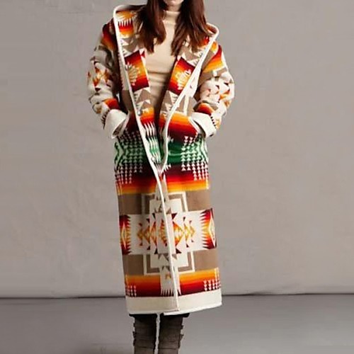 

Women's Geometric Basic Fall & Winter Coat Long Daily Long Sleeve Polyster Coat Tops White