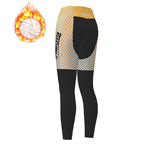 

21Grams Women's Cycling Tights Cycling Pants Winter Fleece Polyester Bike Tights Padded Shorts / Chamois Pants Thermal Warm Fleece Lining Breathable Sports Stripes Patchwork Geometic Black Mountain