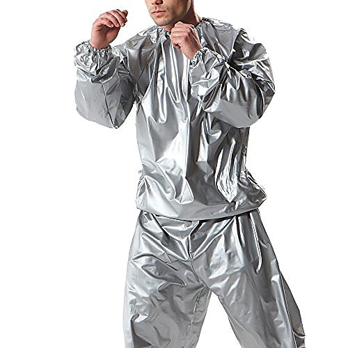 

2 piece unisex neoprene sauna workout burning fat weight loss sweat suit silver (xl)