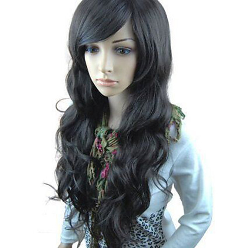 

Synthetic Wig Curly Body Wave With Bangs Wig Long Black Synthetic Hair 26 inch Women's Party Comfortable Fluffy Black