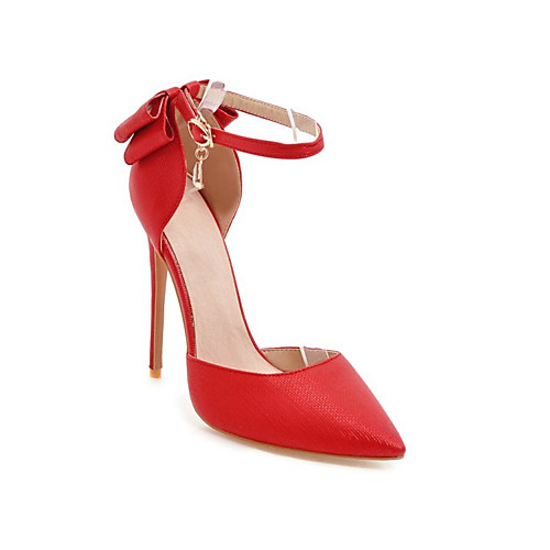 

Women's Heels Stiletto Heel Pointed Toe Sexy Daily Walking Shoes PU Bowknot Buckle Solid Colored Red Pink Gold