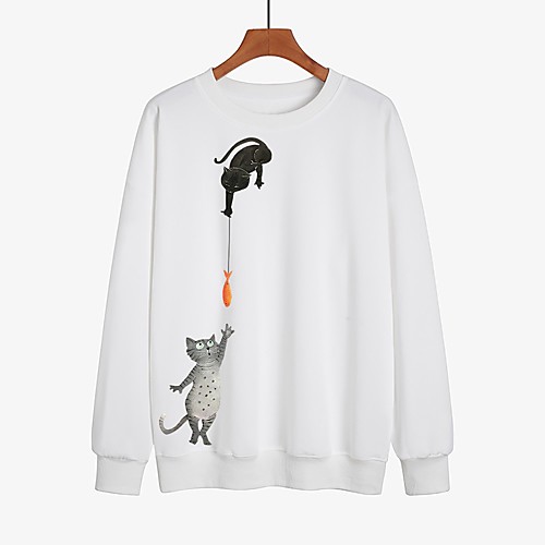 

Women's Pullover Sweatshirt Animal Daily Other Prints Casual Hoodies Sweatshirts Loose White Black Red