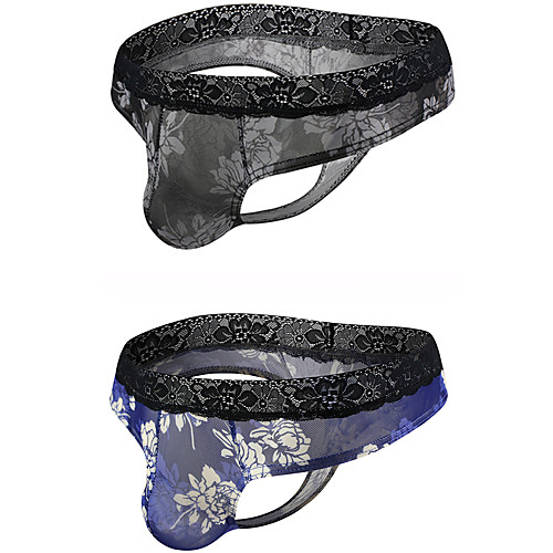 

Men's 2 Piece Print G-string Underwear - Normal Low Waist Multi color M L XL