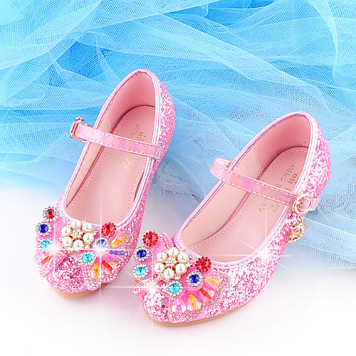

Girls' Heels Moccasin Flower Girl Shoes Children's Day Rubber PU Little Kids(4-7ys) Big Kids(7years ) Daily Party & Evening Walking Shoes Rhinestone Buckle Sequin Blue Pink Gold Fall Spring