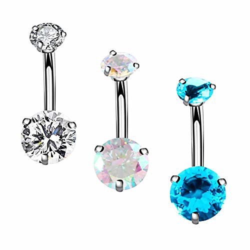 

surgical steel belly button rings round cubic zirconia navel barbell stud body piercing