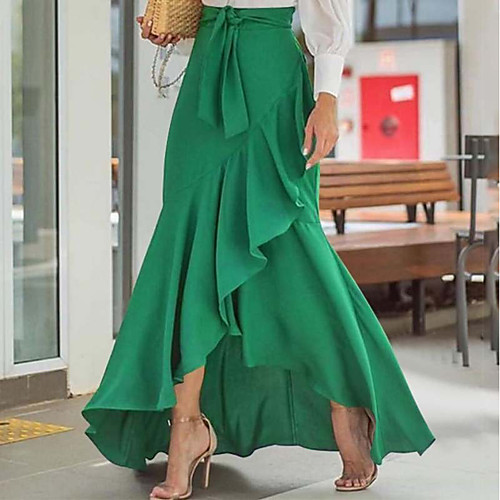 

Women's Daily Wear Sexy Skirts Solid Colored Patchwork Black Wine Green