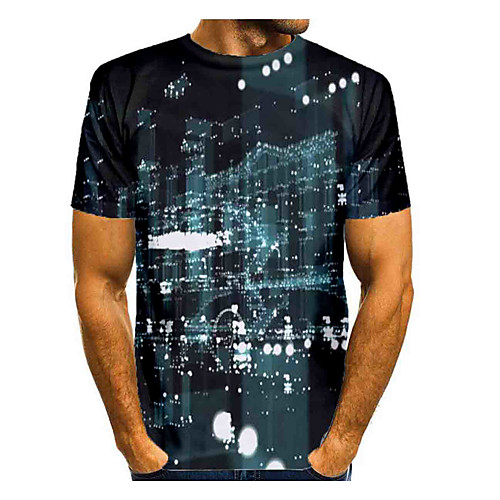 

Men's T shirt 3D Print Graphic Abstract Short Sleeve Daily Tops Basic Black