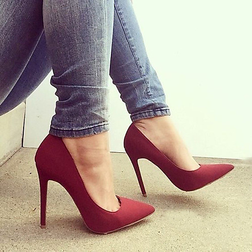 

Women's Heels Stiletto Heel Pointed Toe Casual Basic Daily Walking Shoes PU Solid Colored Wine Black / Red Almond / 3-4