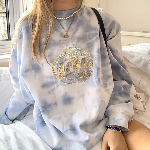 

Women's Pullover Sweatshirt Tie Dye Oversized Daily Other Prints Basic Hoodies Sweatshirts Loose Light Blue