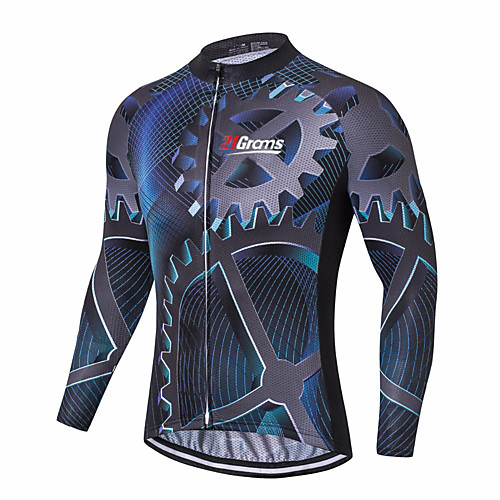 

21Grams Men's Long Sleeve Cycling Jersey Winter Dark Navy Novelty Bike Jersey Top Mountain Bike MTB Road Bike Cycling UV Resistant Breathable Quick Dry Sports Clothing Apparel / Stretchy / Athleisure