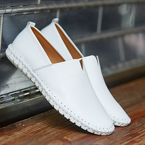 

Men's Loafers & Slip-Ons Casual Daily Walking Shoes Cowhide Breathable Non-slipping Wear Proof White Black Yellow Fall