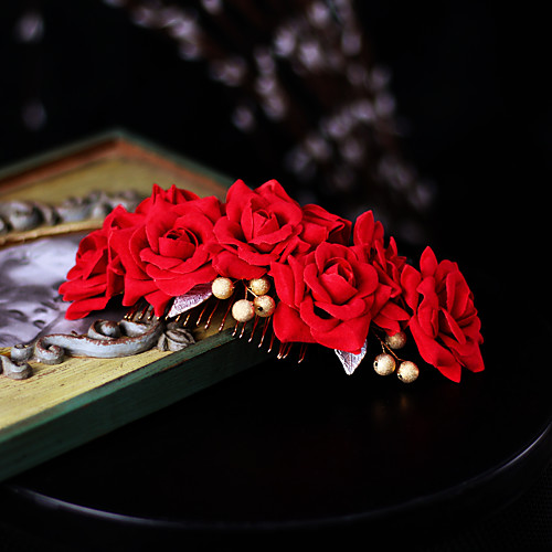 

Chinese Style Headpieces Velvet Flocked / Alloy Headpiece with Floral / Metal 1 Piece Wedding Headpiece