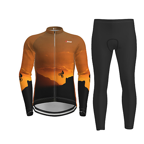 

21Grams Men's Long Sleeve Cycling Jersey with Tights Winter Orange Novelty Bike Breathable Quick Dry Moisture Wicking Sports Novelty Mountain Bike MTB Road Bike Cycling Clothing Apparel / Athleisure