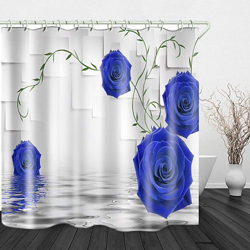 

Water Blue Rose Digital Printing Shower Curtain Shower Curtains Hooks Modern Polyester New Design